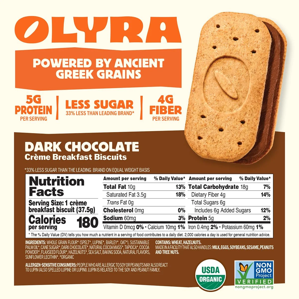 Olyra Organic Creme Breakfast Biscuits, Dark Chocolate