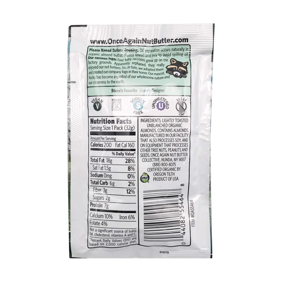 Once Again Organic Creamy Almond Butter, Lightly Toasted - 1.15 oz