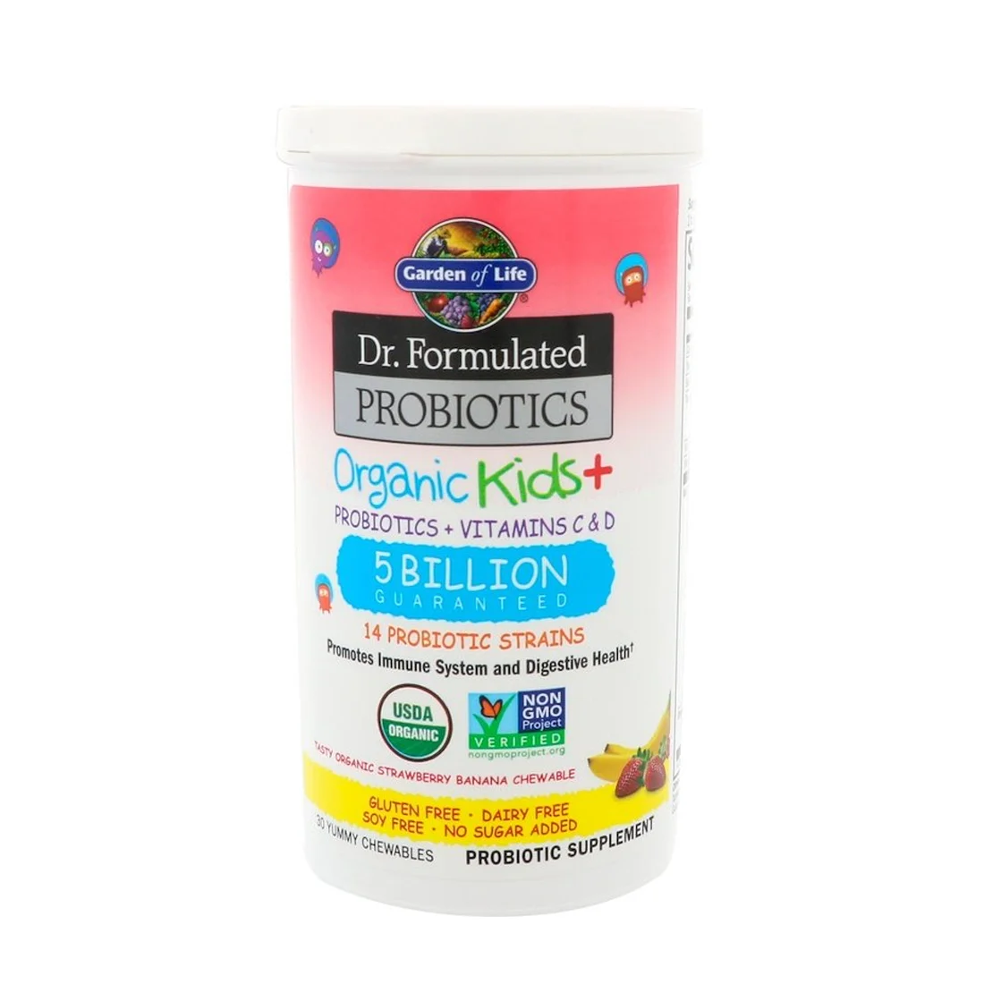 Garden of Life Kids Dr. Formulated Probiotics Organic Shelf Stable Strawberry Banana - 5 billion - 30 Chewables
