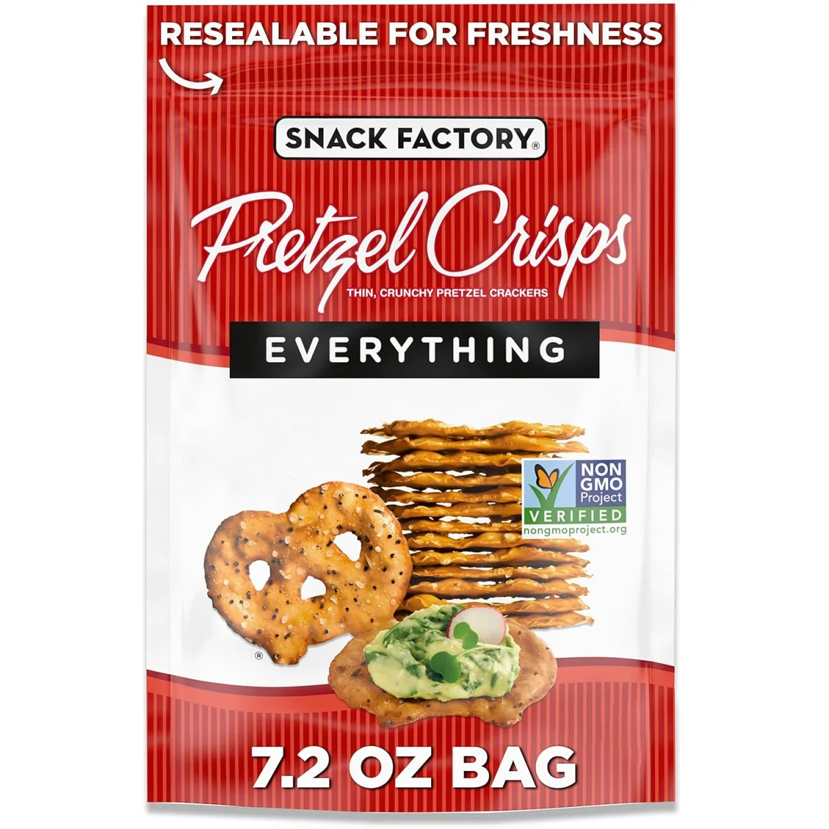 Snack Factory Everything Pretzel Crisps, Non-GMO - 7.2 oz