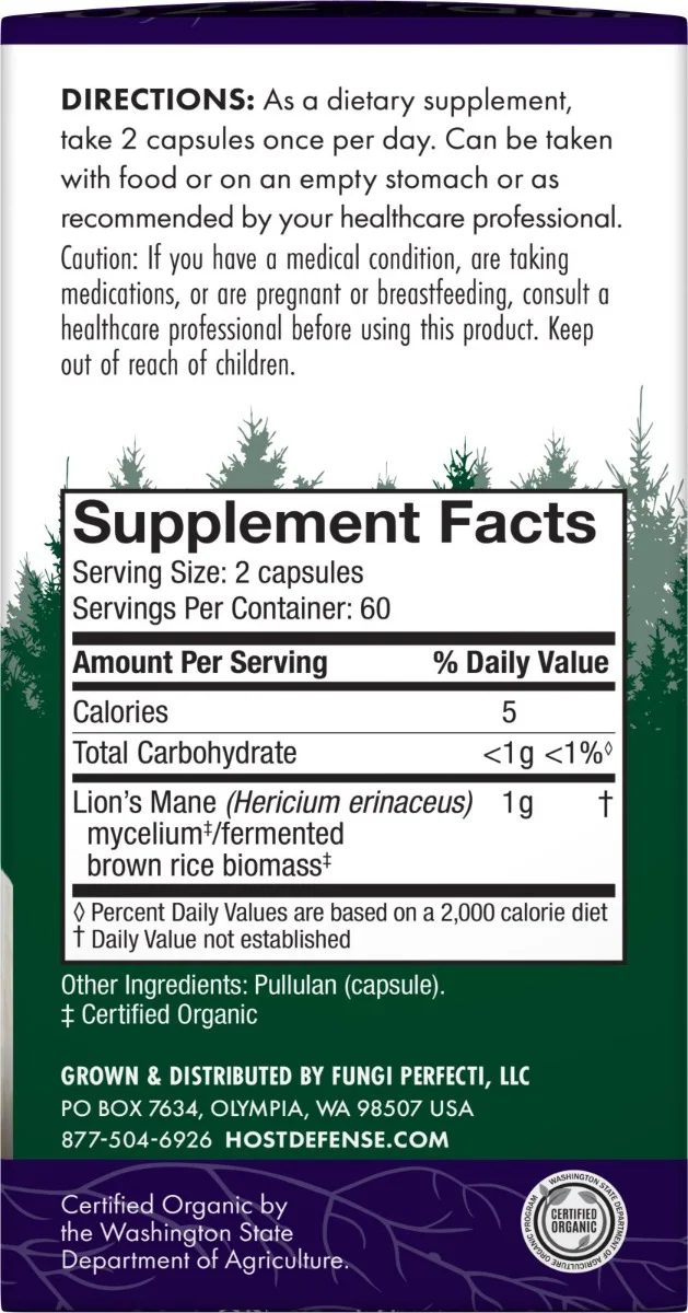 Host Defense Mushrooms Organic Lion's Mane Capsules - 120 Capsules