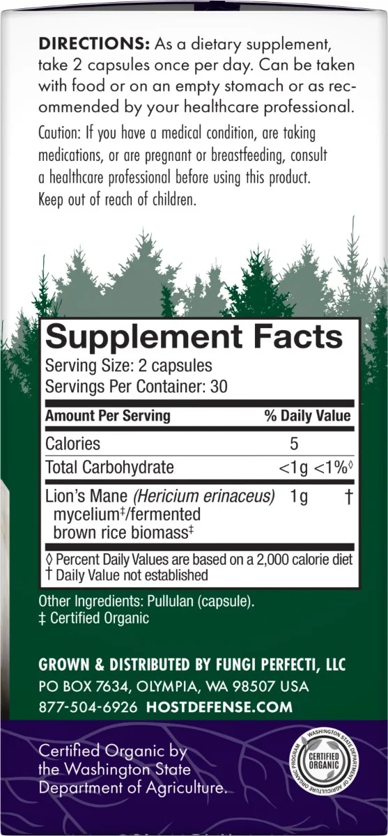 Host Defense Mushrooms Organic Lion's Mane Capsules - 60 Capsules