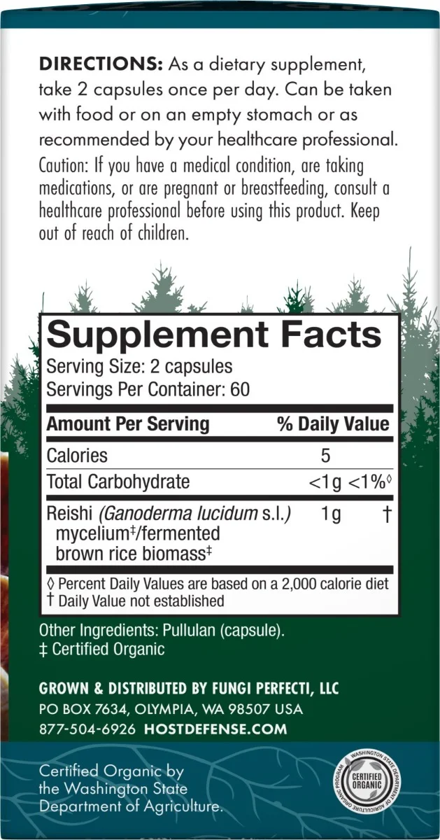 Host Defense Mushrooms Organic Reishi Capsules - 120 Capsules