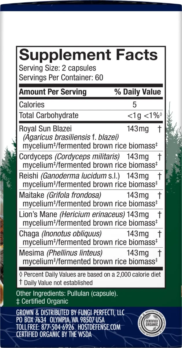Host Defense Mushrooms Organic Stamets 7 Capsules - 120 Capsules