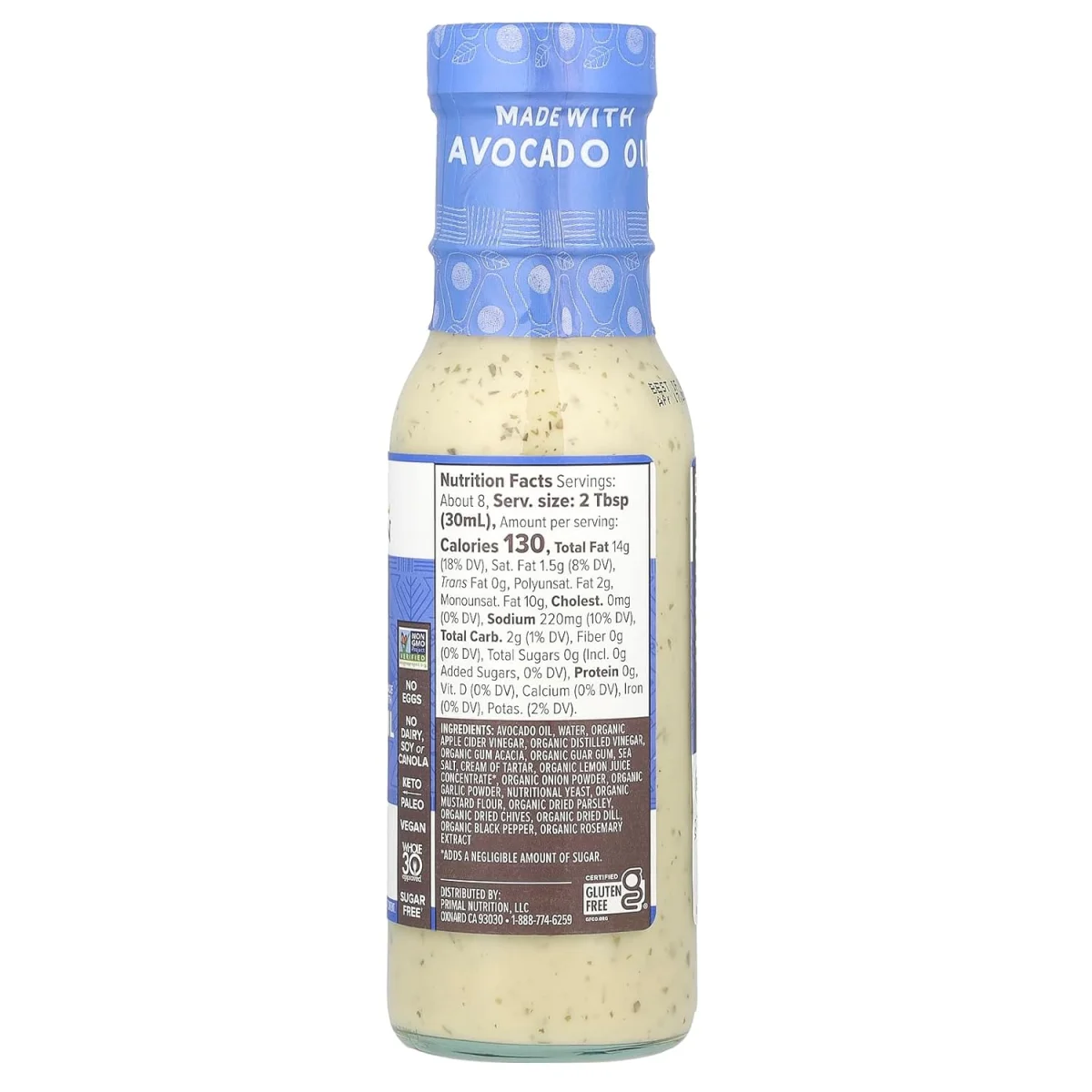 Primal Kitchen Vegan Ranch Dressing & Marinade with Avocado Oil - 8 fl oz
