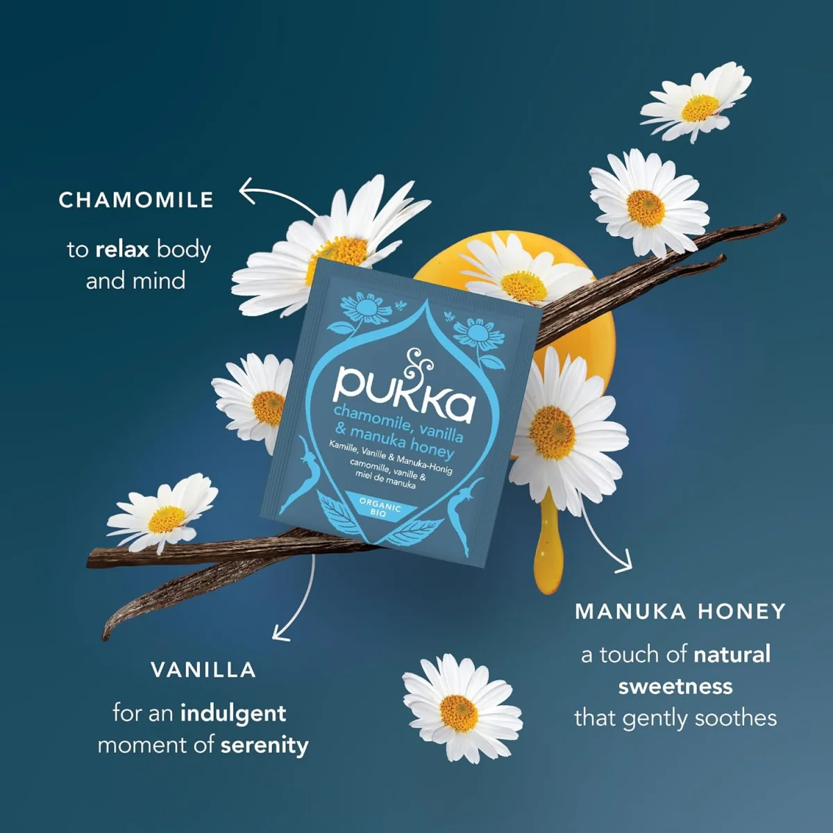 Pukka Organic Chamomile Vanilla & Manuka Honey Herbal Tea - 20 Sachets
