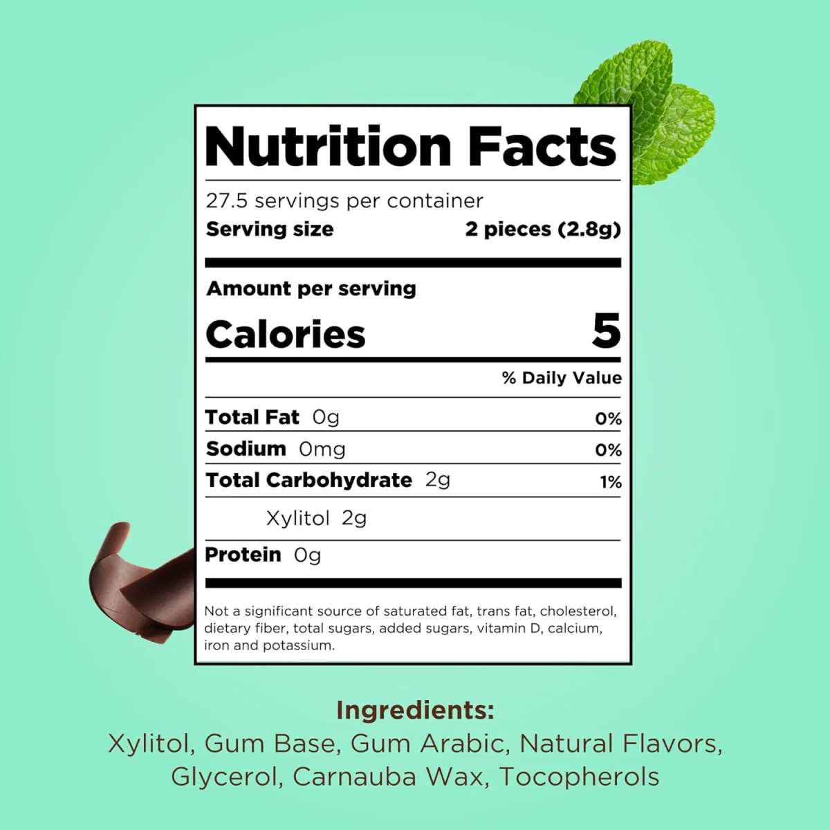 PUR Gum Aspartame Free Chewing Gum, 100% Xylitol, Natural Chocolate Mint - 55 Pieces