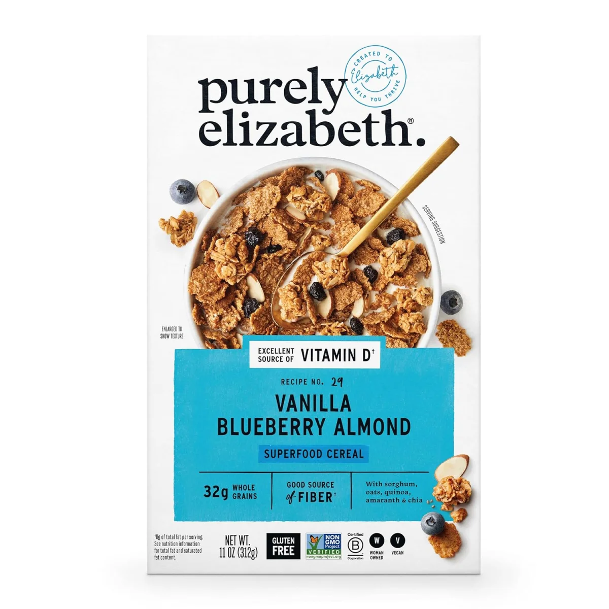 Purely Elizabeth Vegan Gluten Free Superfood Cereal, Vanilla Blueberry Almond