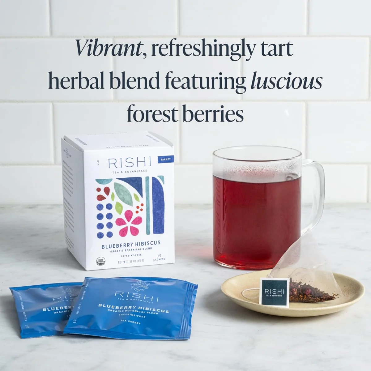 Rishi Tea Organic Blueberry Hibiscus Botanical Blend, Caffeine Free - 15 Sachets