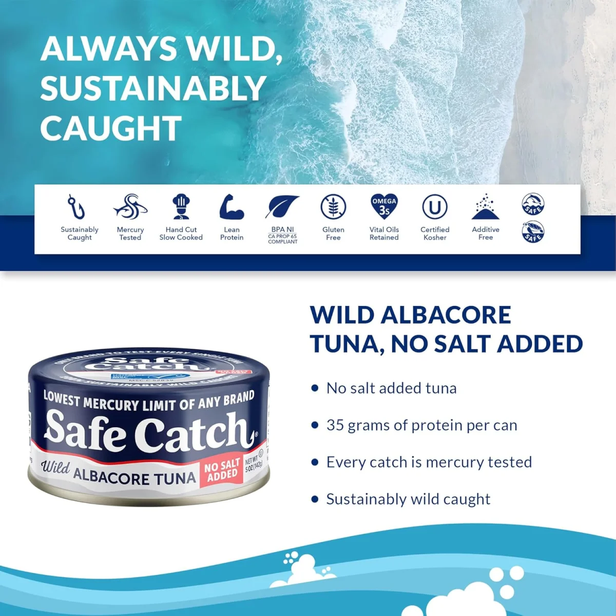 Safe Catch Wild Albacore Tuna, No Salt Added - 5 oz