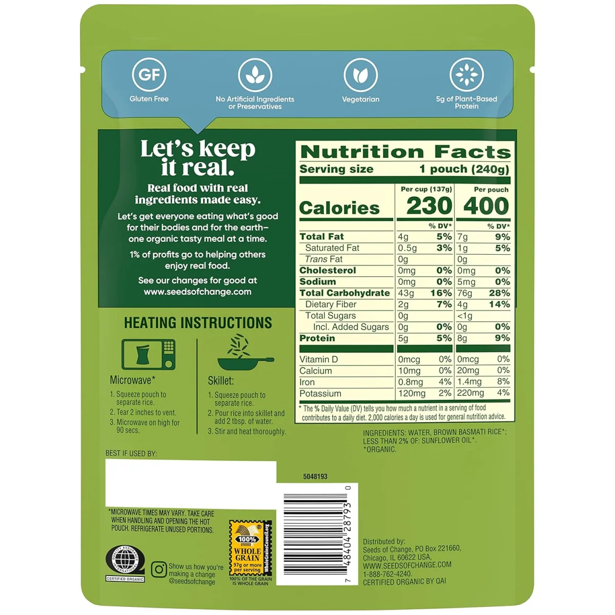 Seeds of Change Organic Brown Basmati Rice, Microwave Pouch - 8.5 oz