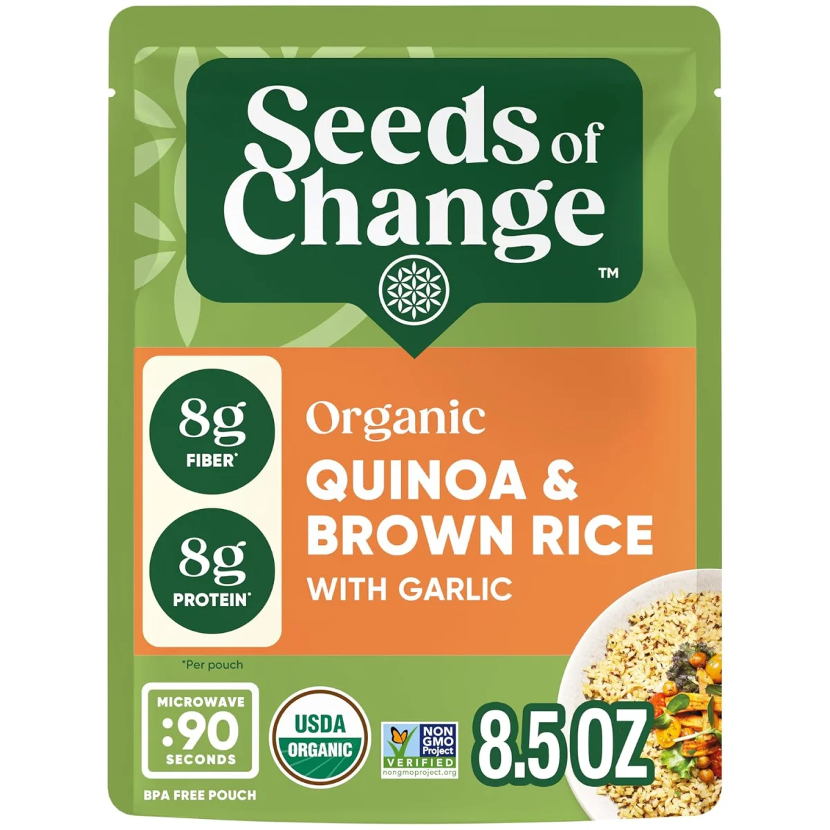 Seeds of Change Organic Quinoa & Brown Rice with Garlic, Microwave Pouch - 8.5 oz