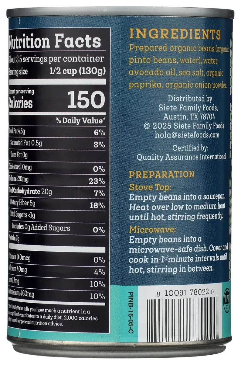 Siete Vegan Refried Pinto Beans with Avocado Oil - 16 oz