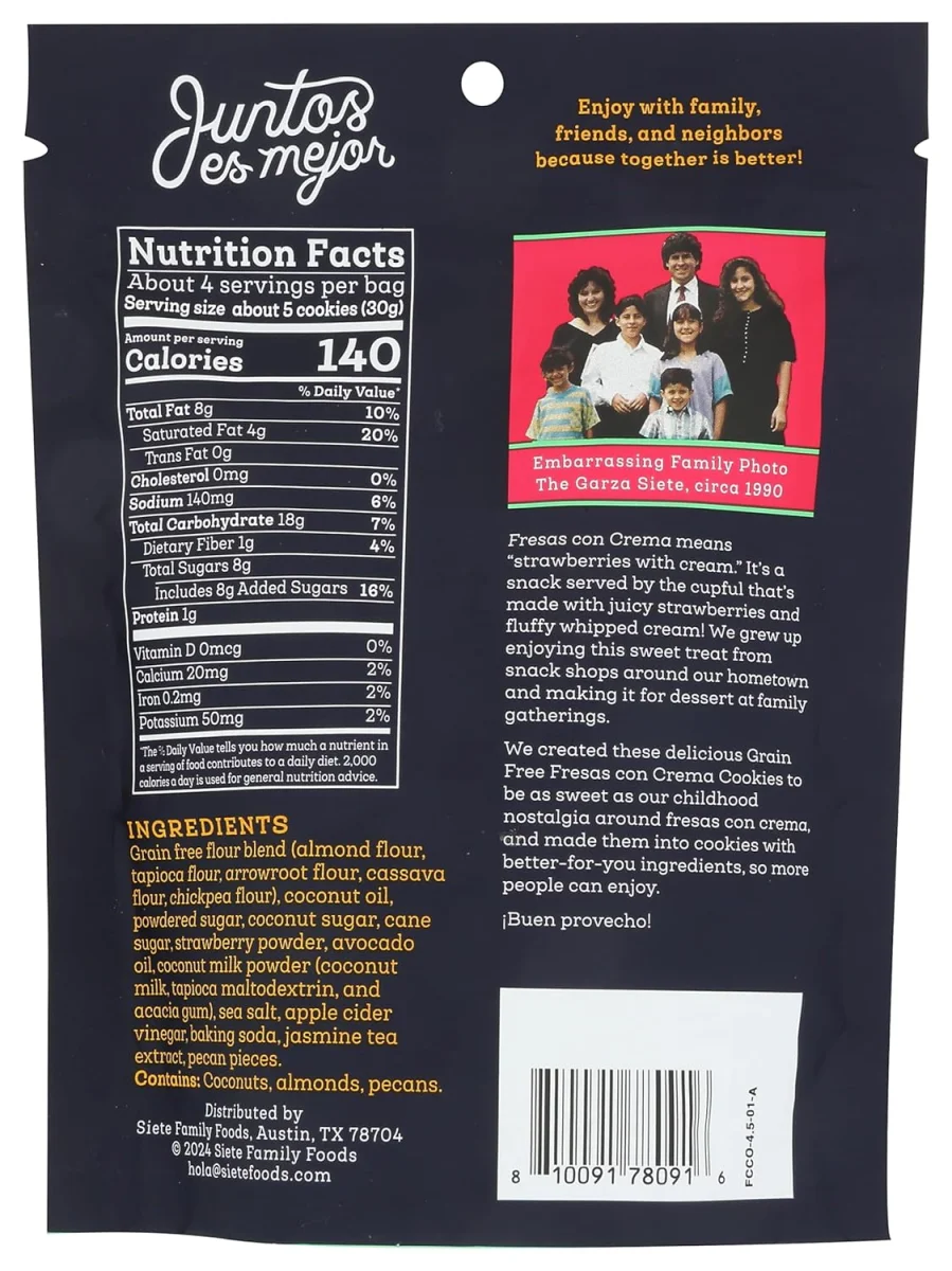 Siete Grain Free Cookies, Fresas Con Crema - 4.5 oz