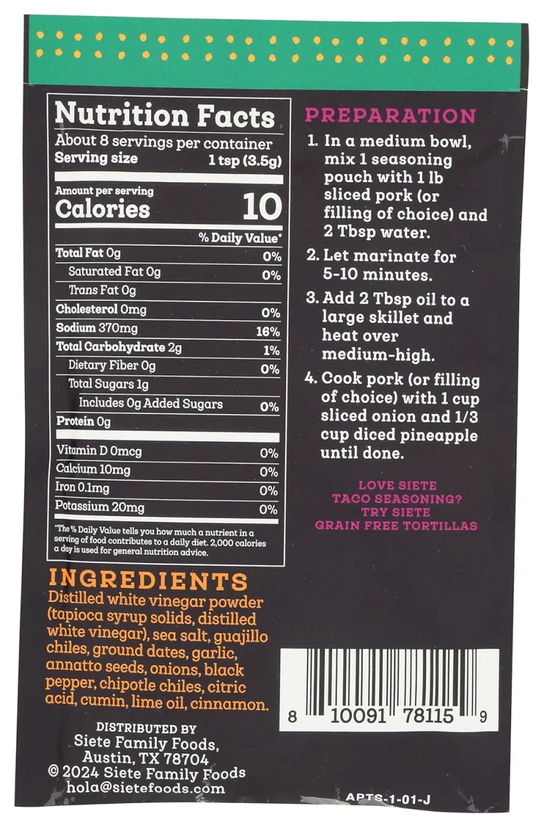 Siete Al Pastor Taco Seasoning, Non-GMO Gluten Free - 1 oz
