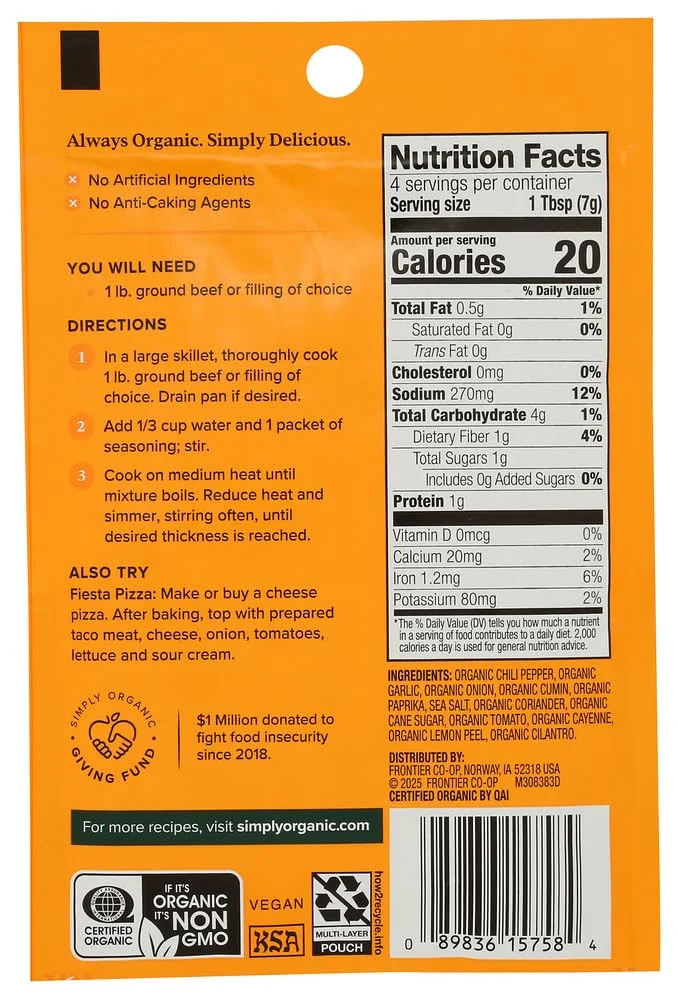 Simply Organic Mild Taco Seasoning - 1 oz