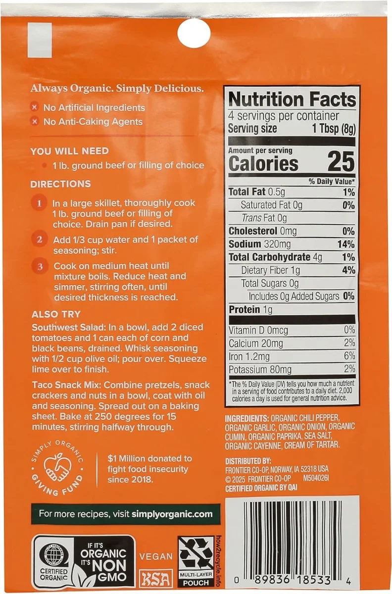 Simply Organic Southwest Taco Seasoning Mix - 1.13 oz