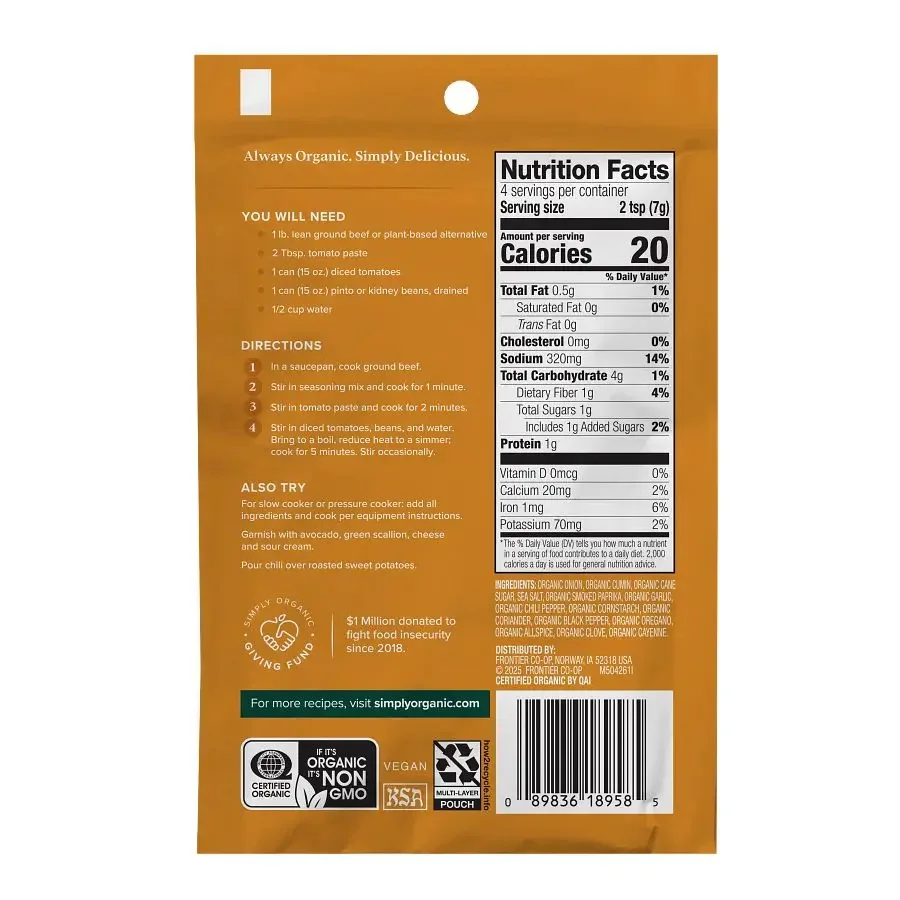 Simply Organic Mild Chili Seasoning Mix - 1 oz