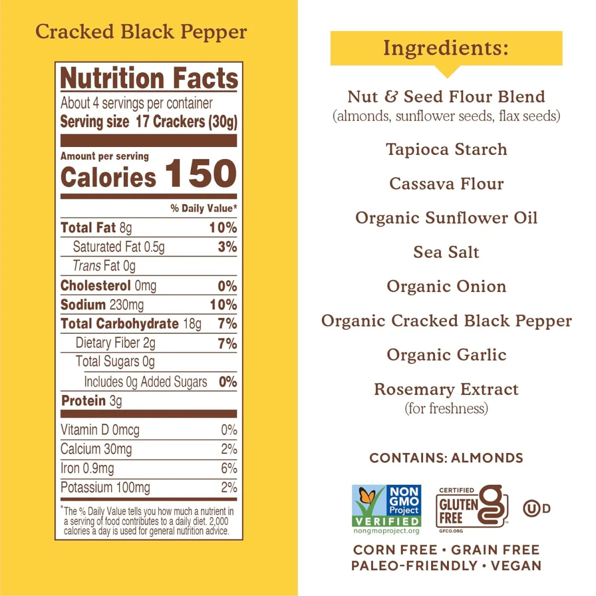 Simple Mills Almond Flour Crackers, Cracked Black Pepper - 4.25 oz