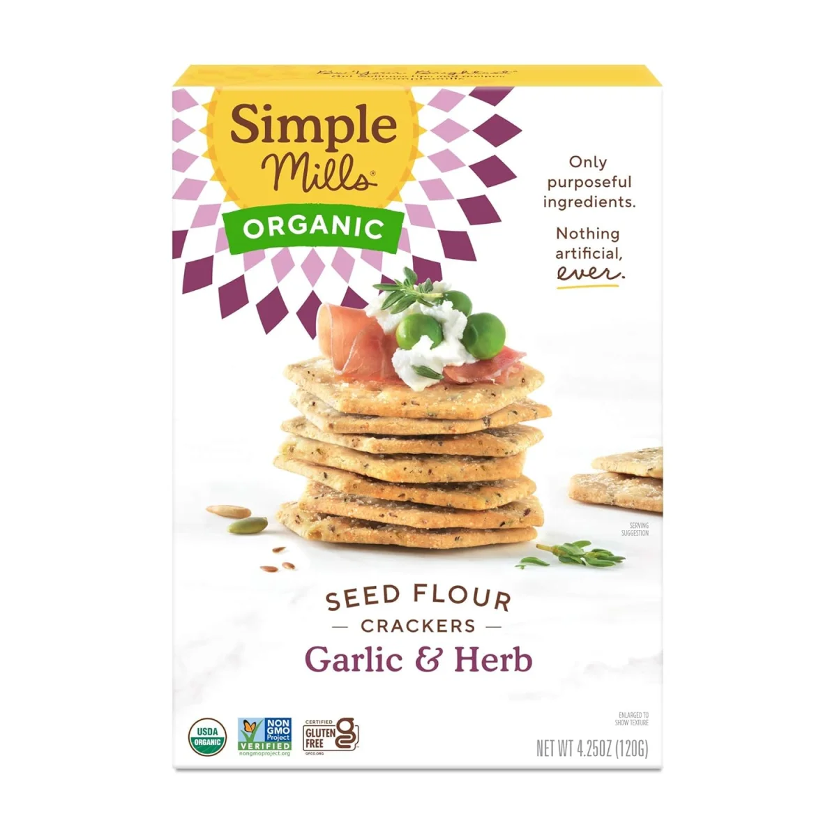 Simple Mills Organic Seed Flour Crackers, Garlic & Herb - 4.25 oz