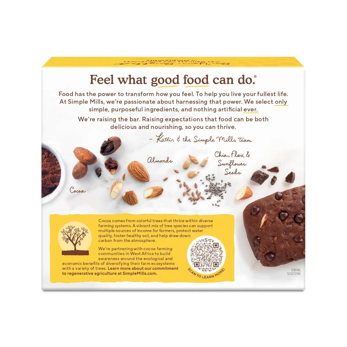 Simple Mills Gluten Free Soft Baked Almond Flour Bars, Chocolate Brownie - 5 Bars