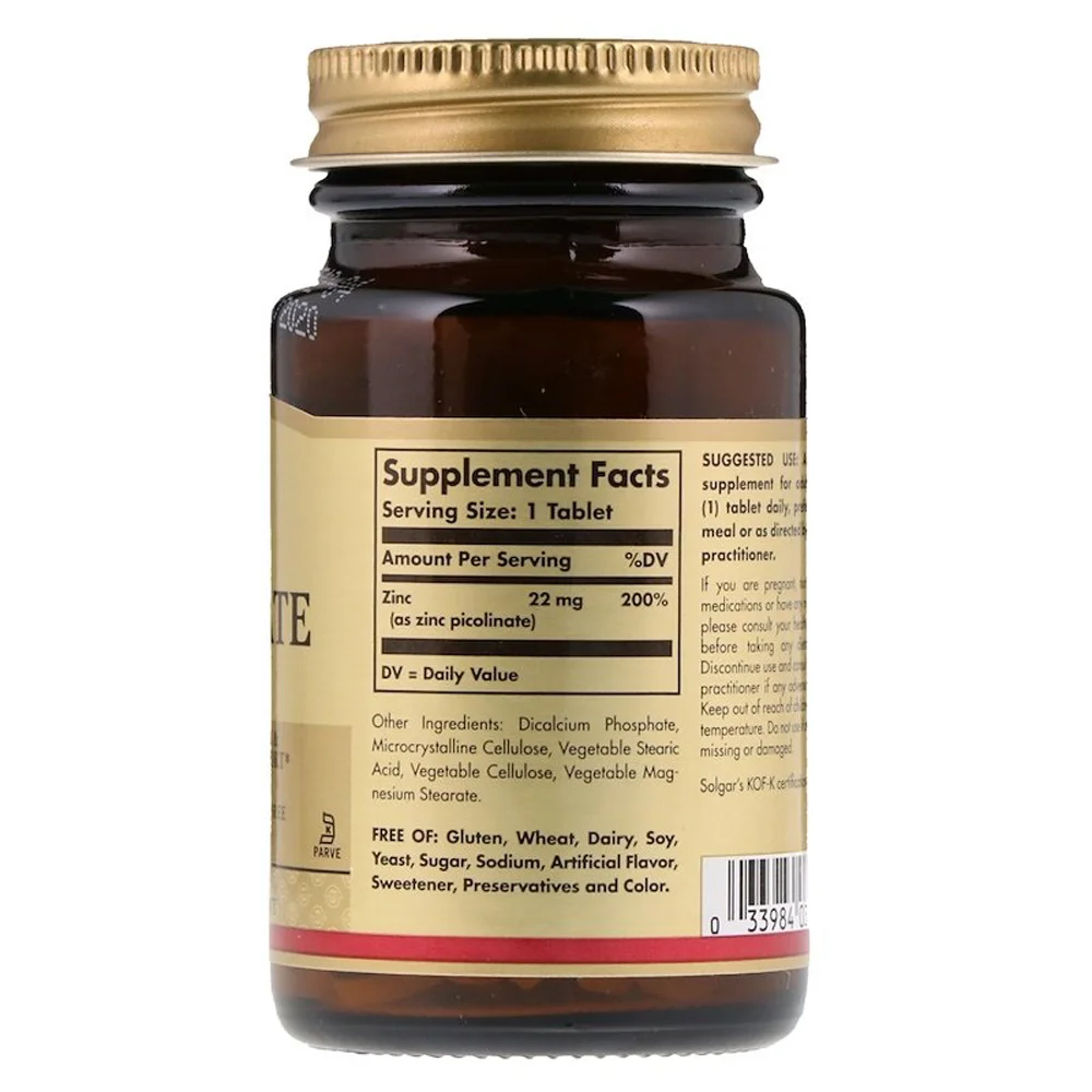 Solgar Zinc Picolinate - 22 mg - 100 Tablets