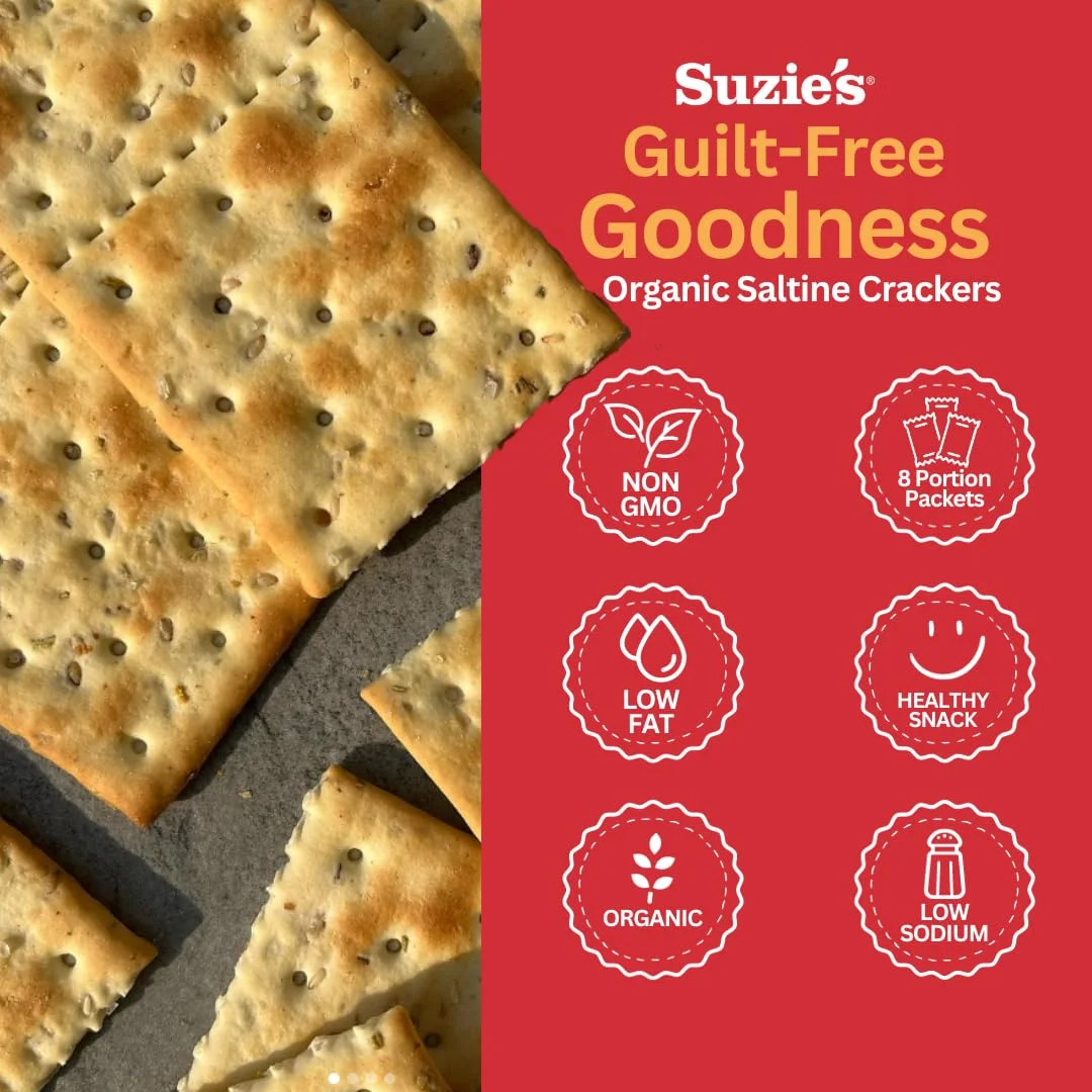 Suzie's Organic Saltine Crackers, Salt and Extra Virgin Olive Oil - 8.8 oz