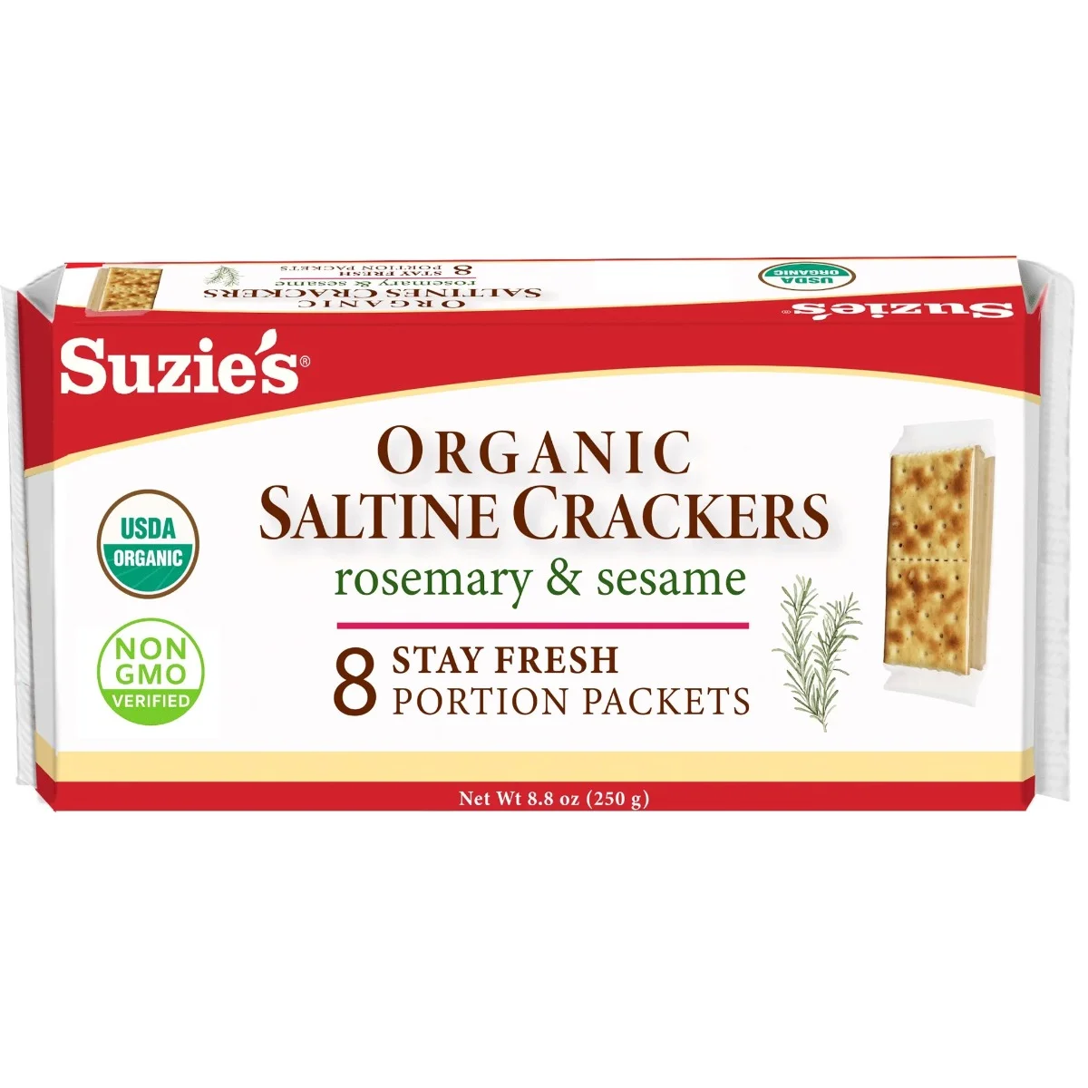 Suzie's Organic Saltines Crackers, Rosemary Sesame