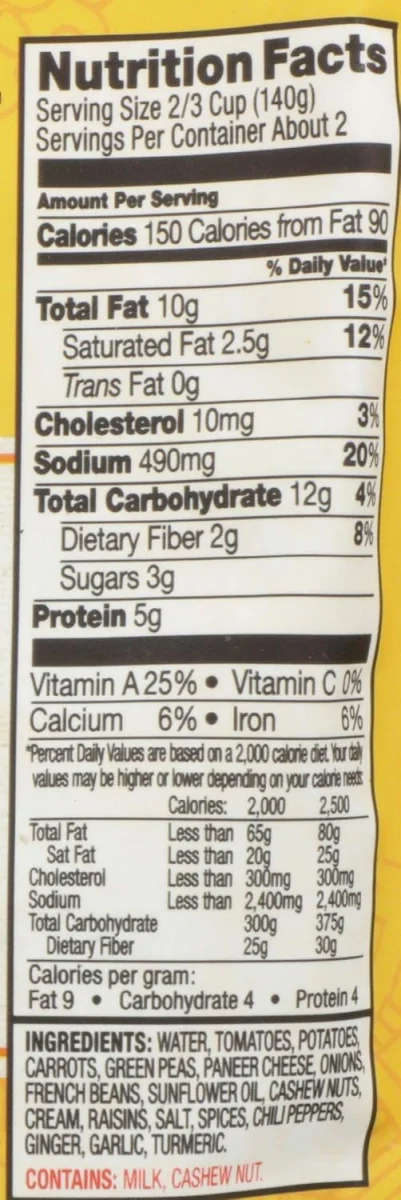 Tasty Bite Gluten Free Non-GMO Vegetables & Paneer - 10 oz