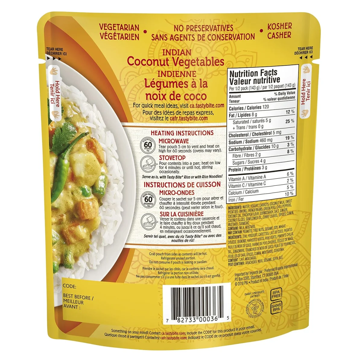 Tasty Bite Gluten Free Non-GMO Coconut Vegetables - 10 oz