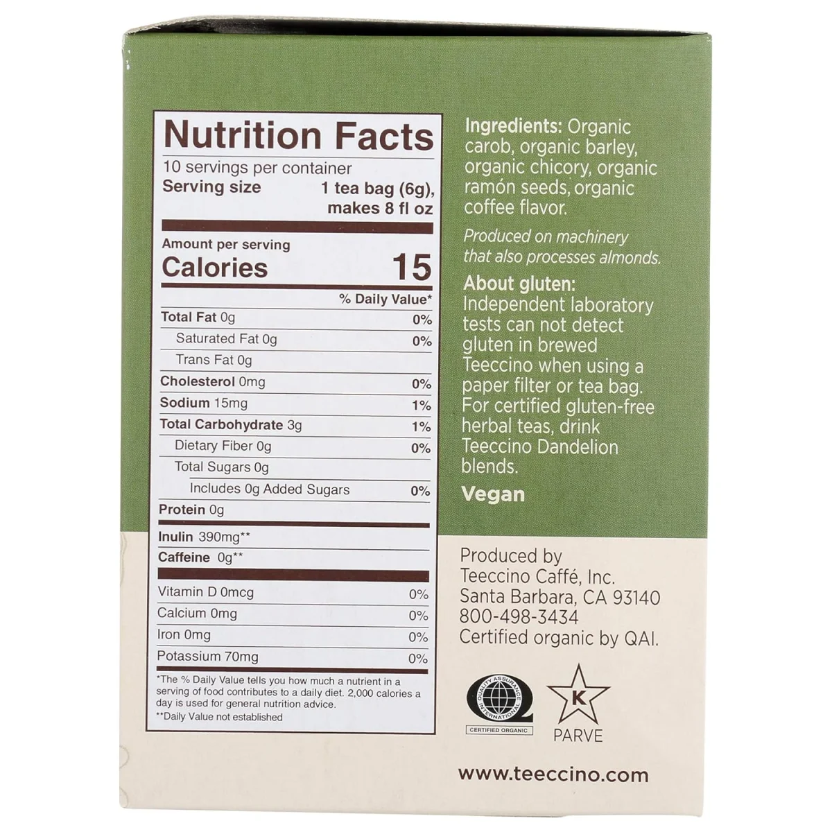 Teeccino French Roast Chicory Coffee Alternative - 11 oz