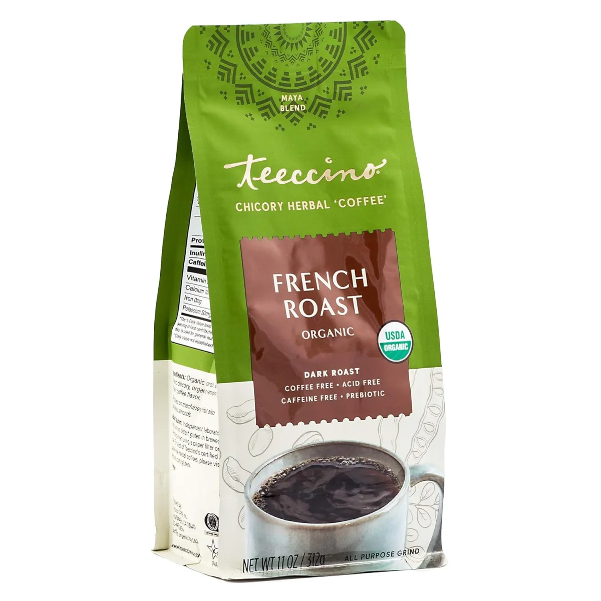 Teeccino Chicory Herbal Coffee Alternative, Organic Mediterranean Blend French Roast