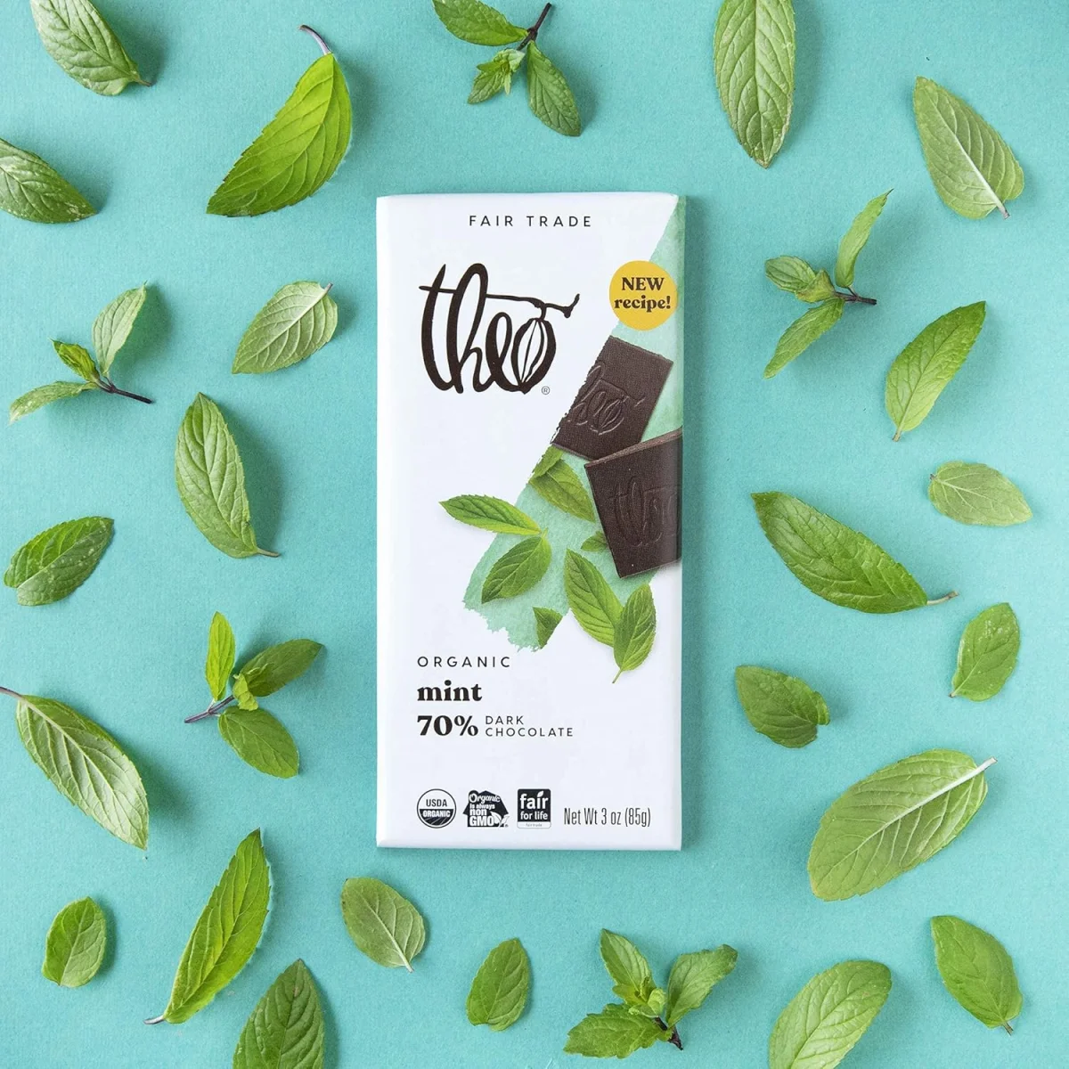 Theo Organic 70% Dark Chocolate Bar, Mint - 3 oz