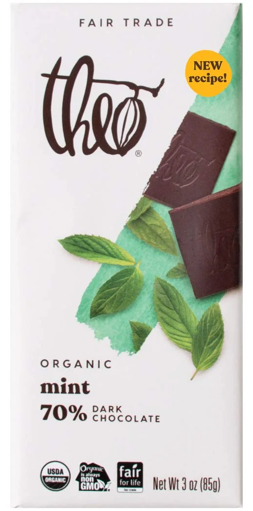 Theo Organic 70% Dark Chocolate Bar, Mint - 3 oz