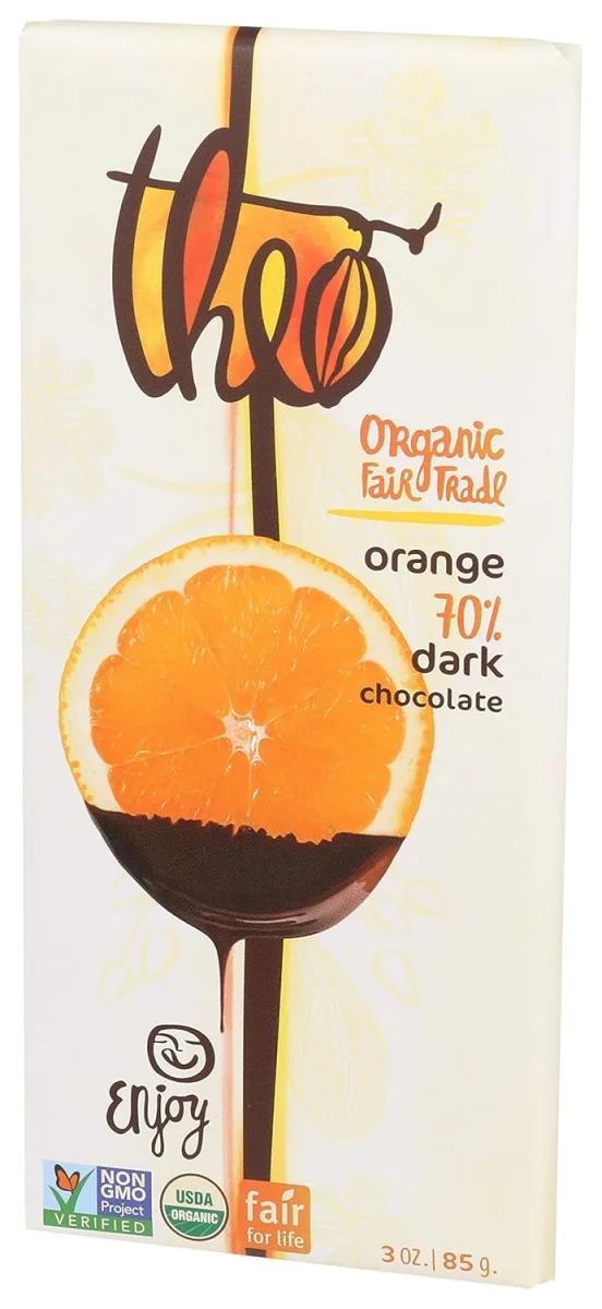Theo Organic 70% Dark Chocolate Bar, Orange - 3 oz