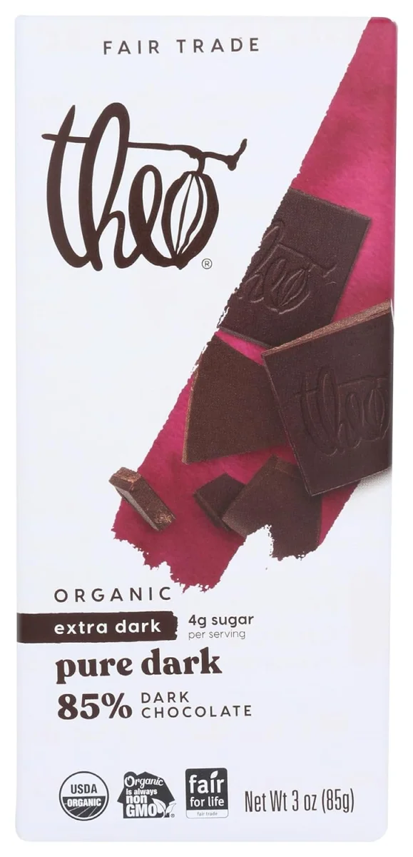 Theo Organic 85% Dark Chocolate Bar, Unflavored - 3 oz