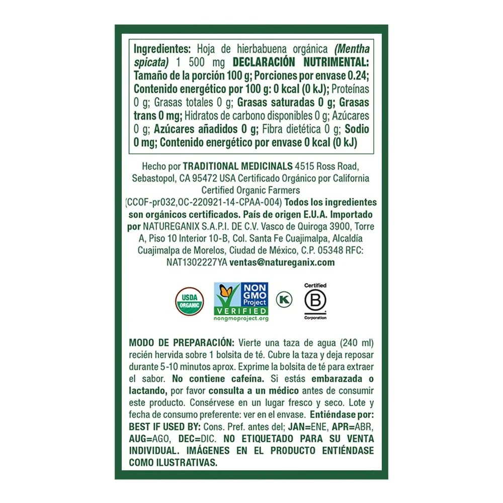 Traditional Medicinals Organic Spearmint Herbal Tea - 16 Tea Bags