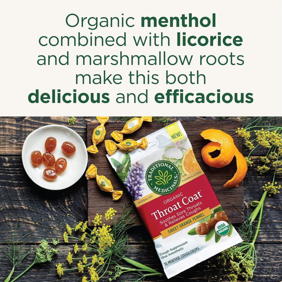 Traditional Medicinals Organic Throat Coat Lozenges, Sweet Orange Fennel