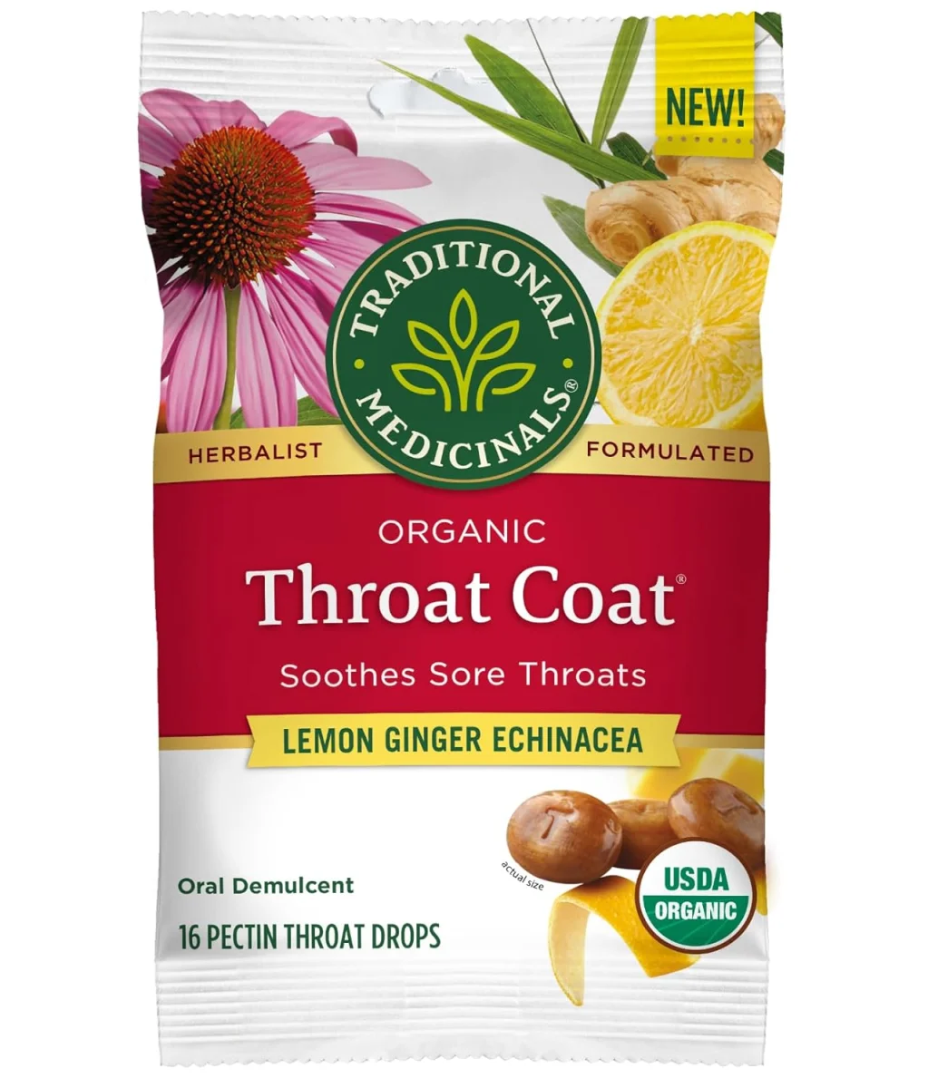 Traditional Medicinals Organic Throat Coat Lozenges, Lemon Ginger Echinacea