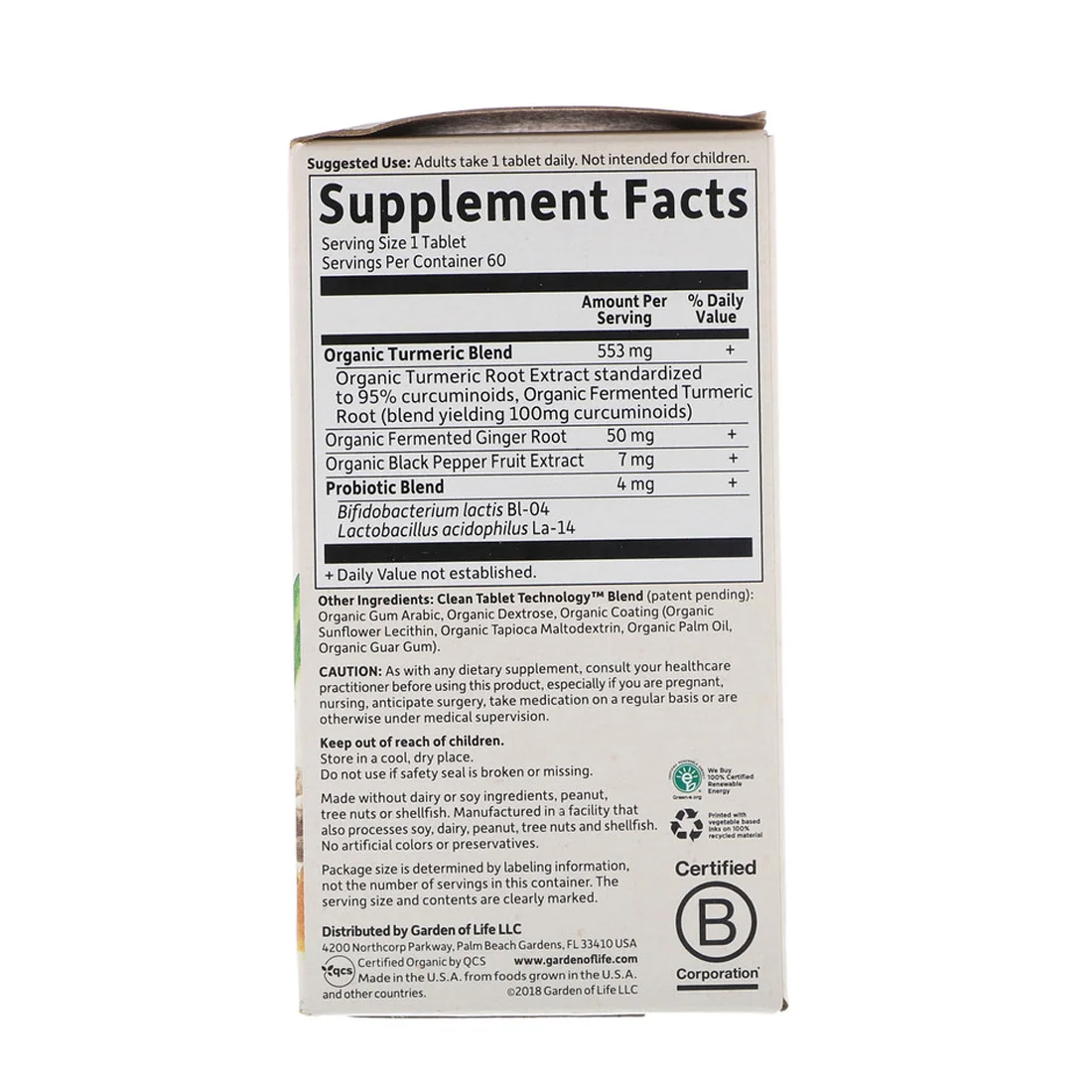 Garden of Life Organics Extra Strength Turmeric Inflammatory Response - 60 Vegan Tablets