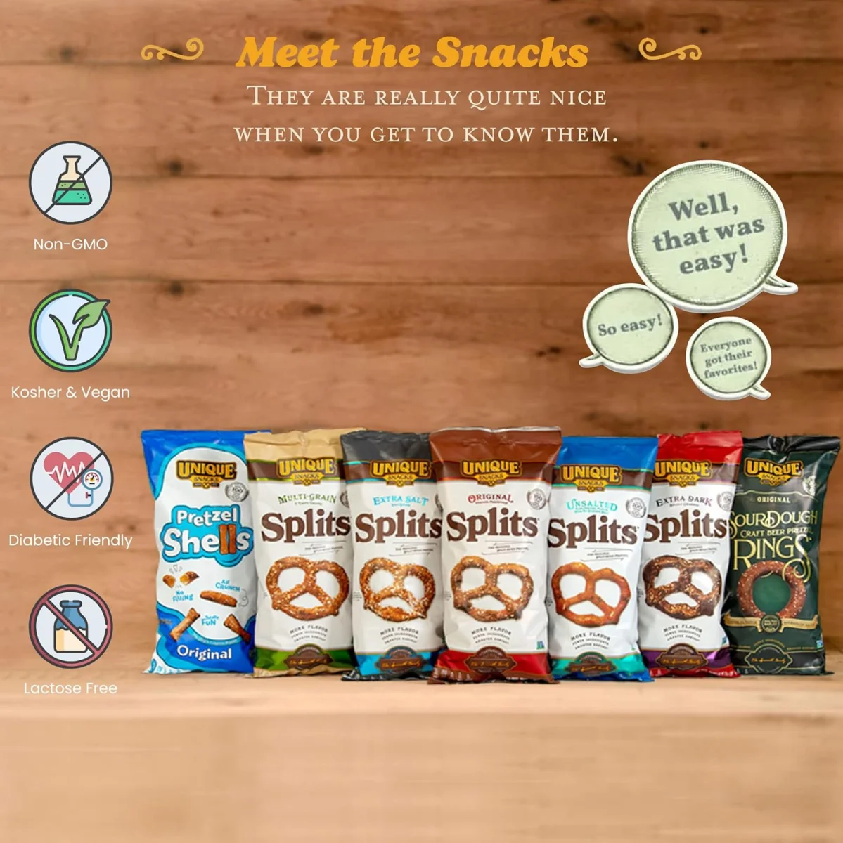 Unique Snacks Unsalted Pretzel Splits