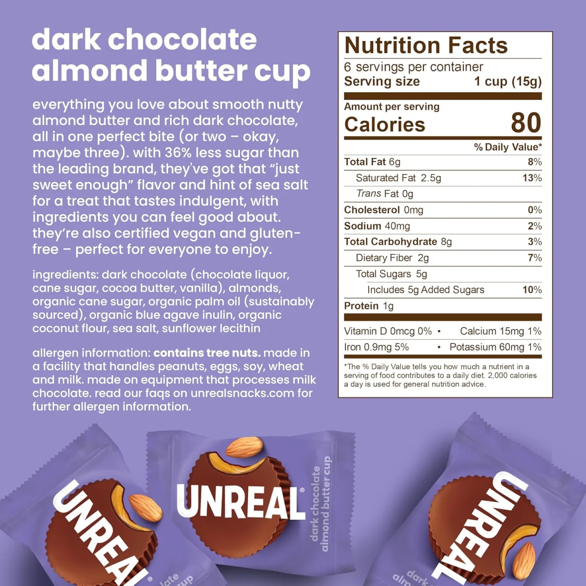 Unreal Almond Butter Cups, Dark Chocolate - 3.2 oz