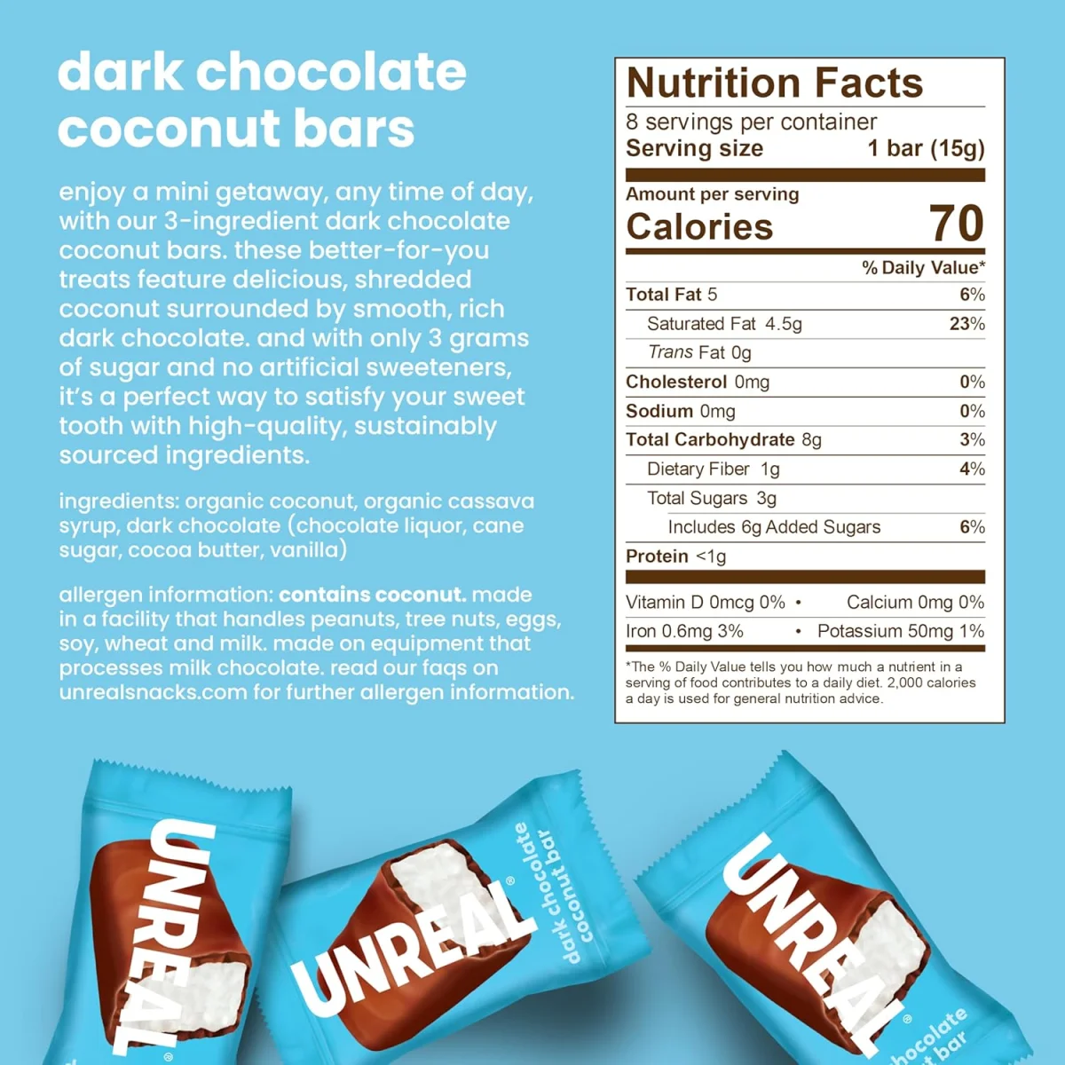 Unreal Dark Chocolate Coconut Bars - 4.2 oz
