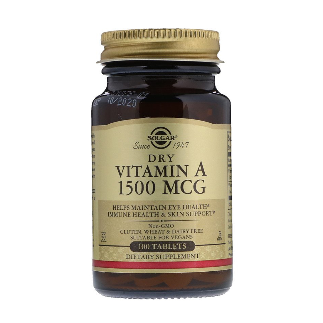 Solgar Dry Vitamin A - 1500 mcg - 100 Tablets