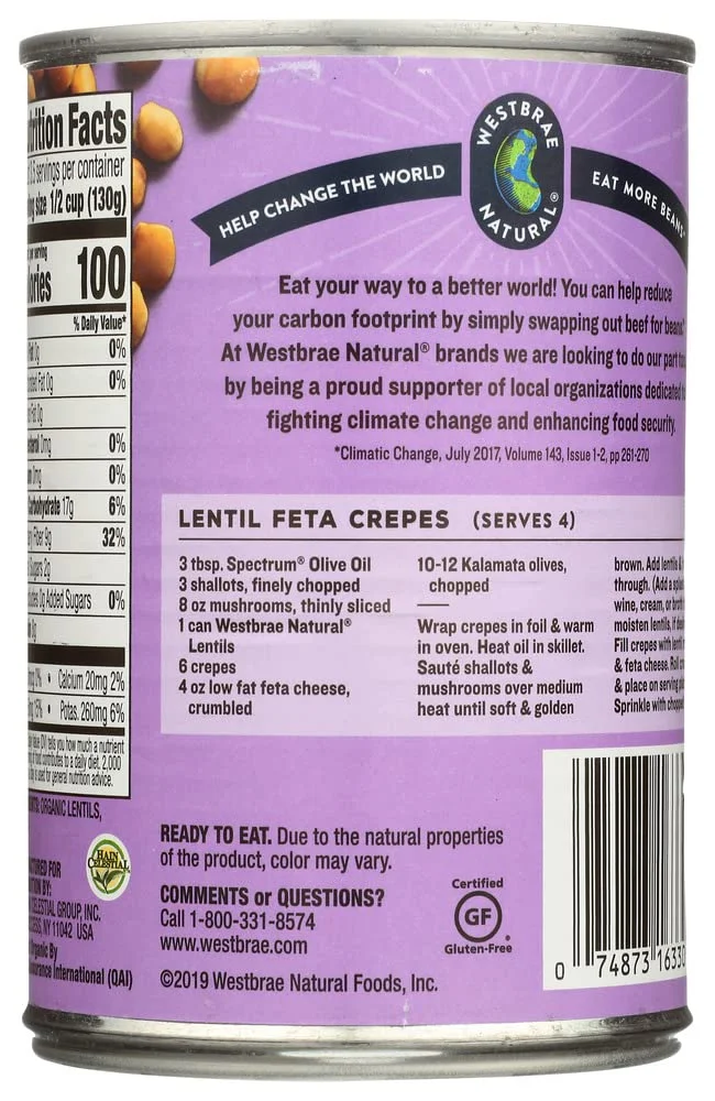 Westbrae Natural Organic Lentil Beans - 15 oz