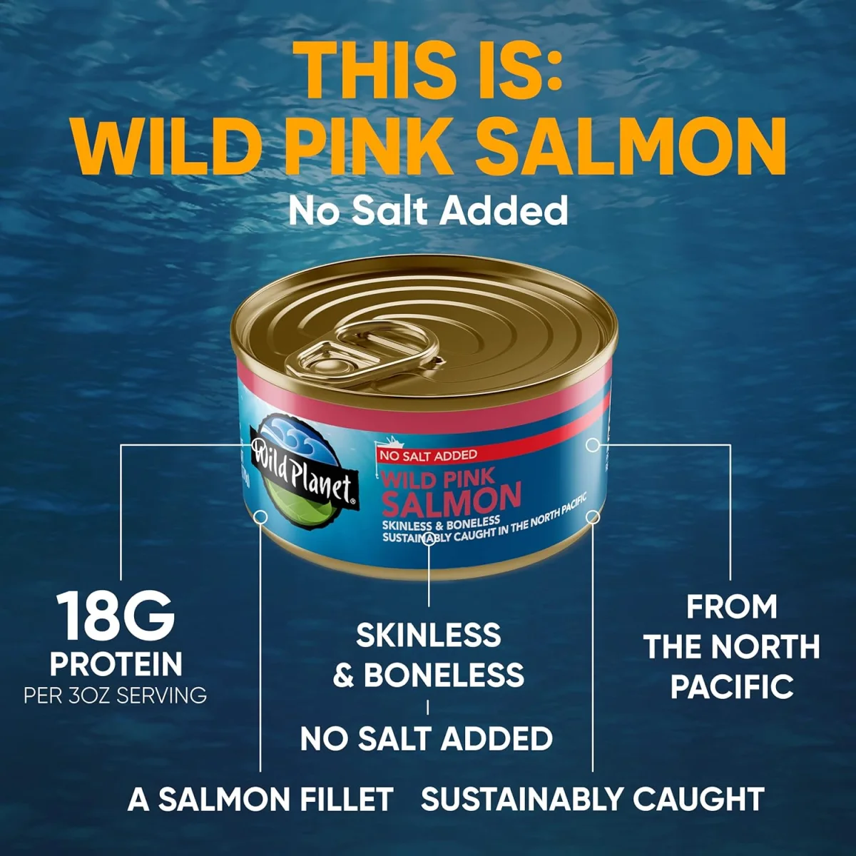 Wild Planet Wild Pink Salmon, Skinless & Boneless, No Salt Added - 6 oz