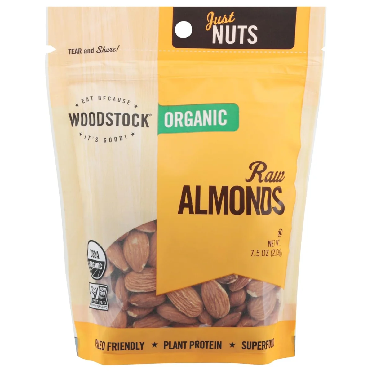 Woodstock Organic Kosher Raw Almonds - 7.5 oz