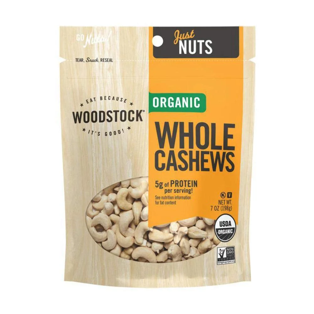 Woodstock Organic Whole Cashews, Unsalted - 7 oz
