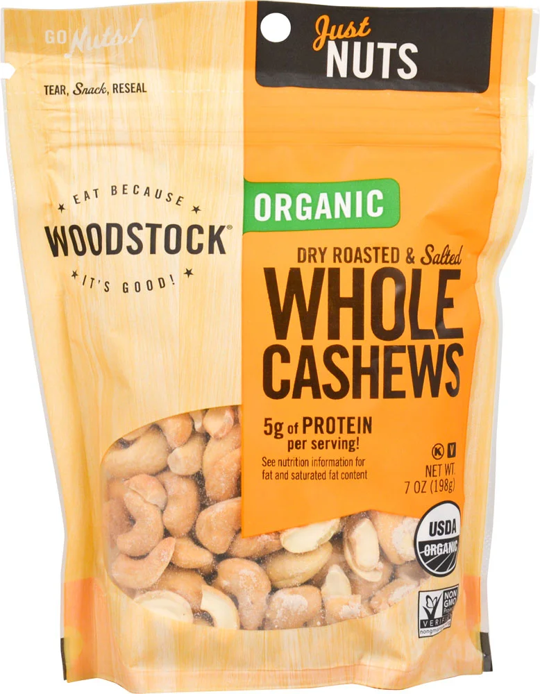 Woodstock Organic Kosher Dry Roasted and Salted Whole Cashews - 7 oz